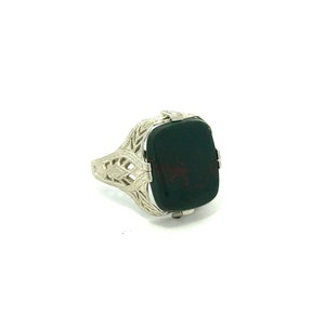 Vintage Artdeco Bloodstone Ring In 14K White Gold