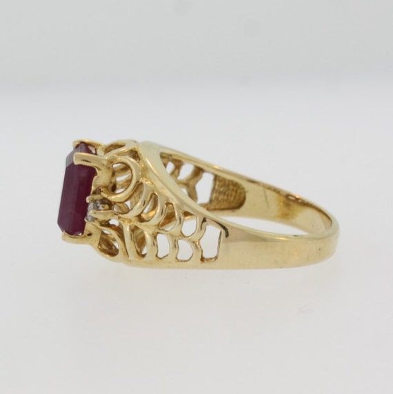 Victorian Style Ruby Diamond Ring- 14k Yellow Gold - image 2