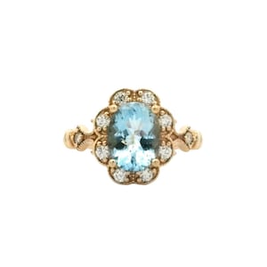 Aquamarine & Diamonds Ring In 14k Yellow Gold