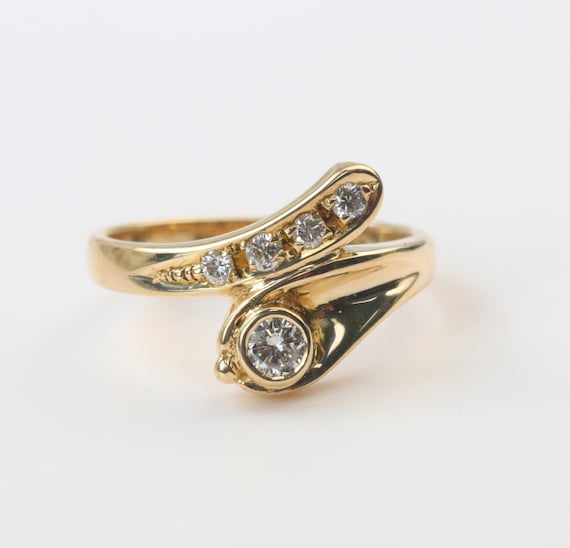 Victorian Diamond Bypass Ring in 14k Yellow Gold … - image 2