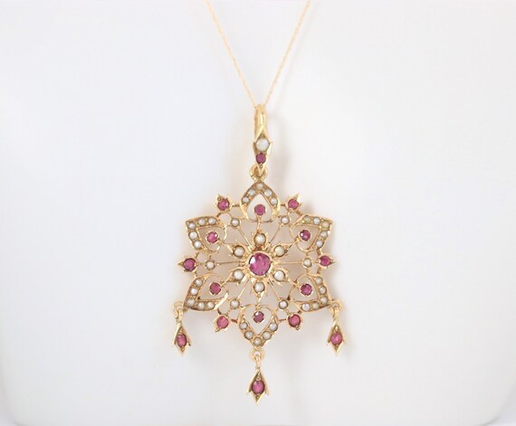 Vintage Ruby And Pearl Star Pendant In 14K Yellow… - image 6