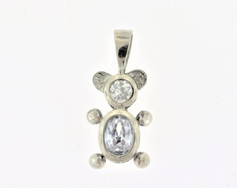 Teddy Bear Pendant With Cubic Zirconia In Sterling Silver