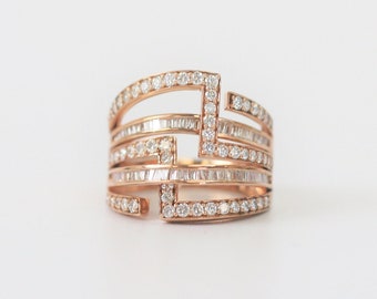 Diamond Multi-Row Crossover Ring In 10K Rose Gold