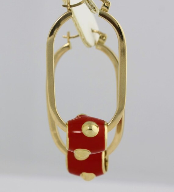 Red Enamel Hoop Earrings, 14k Gold Hoop Geometric… - image 2