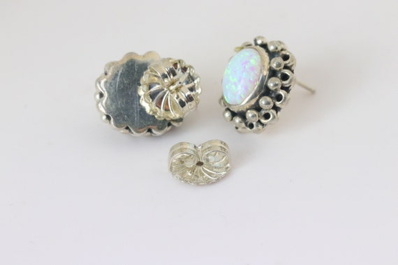 Antique Oval Opal Stud Earrings in Sterling Silver - image 4