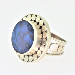 Blue Glass Statement Ring In Sterling Silver