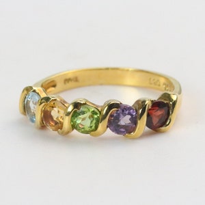 14k Gold Plated over Sterling Silver Multi Color 5 Stone  Ring