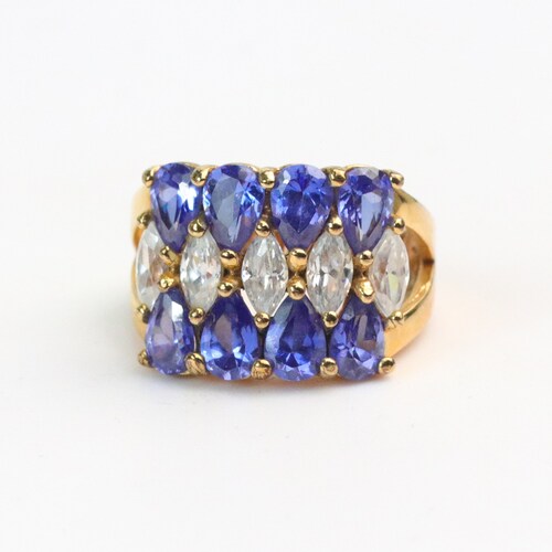 14K Gold Vermeil Plated Sterling shops Silver Sapphire Diamond Ring