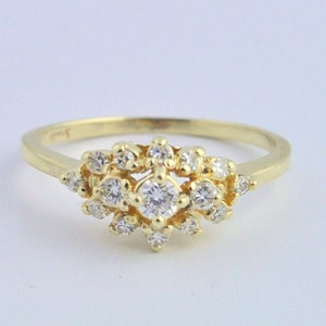Vintage Stacked Diamond Engagement Ring- 14k Yellow Gold