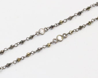 Beads by Yard Necklace, Unique Black Silver Chain Necklace, Chain Beaded Necklace, Diamond Oxidized Sterling Silver