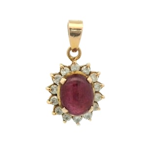 Vintage Ruby & Diamond Pendant In 18K Yellow Gold