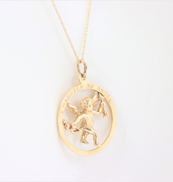 Vintage Angel Pendant In 14K Yellow Gold - image 6