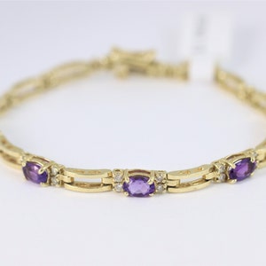Amethyst And Diamond Tennis Bracelet In 14K Yellow Gold