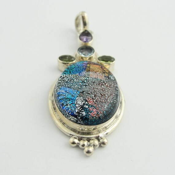 Retro Style Colored Stones and Glass Pendant- Ste… - image 4