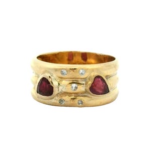 Vintage Ruby & Diamonds Ring In 18k Yellow Gold