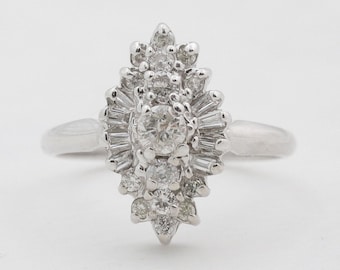 Vintage Cluster Diamond Engagement Ring- 14k White Gold
