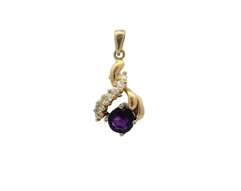 Amethyst & Diamond Pendant In 14K Yellow Gold