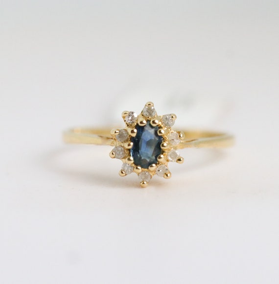 Sapphire Diamond Halo Ring - 14k Yellow Gold - image 2