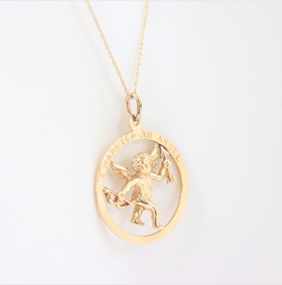 Vintage Angel Pendant In 14K Yellow Gold - image 5