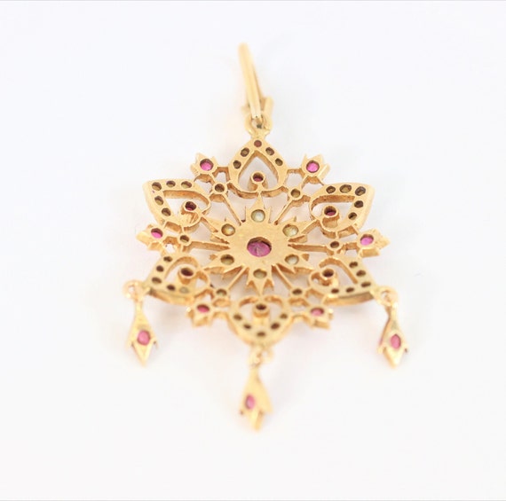 Vintage Ruby And Pearl Star Pendant In 14K Yellow… - image 5