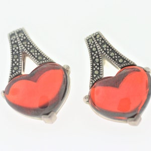 Heart LabGrown Rubellite Earrings In Sterling Silver