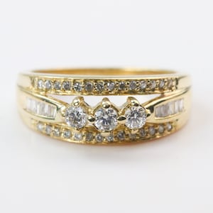 Three Stone Diamond Engagement Ring in 14k Yellow Gold 0.3 cttw