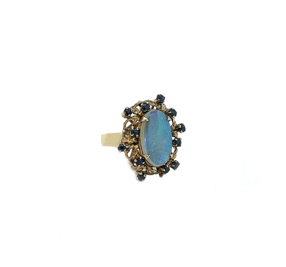 Vintage Opal & Sapphire Ring In 18K Yellow Gold - image 1