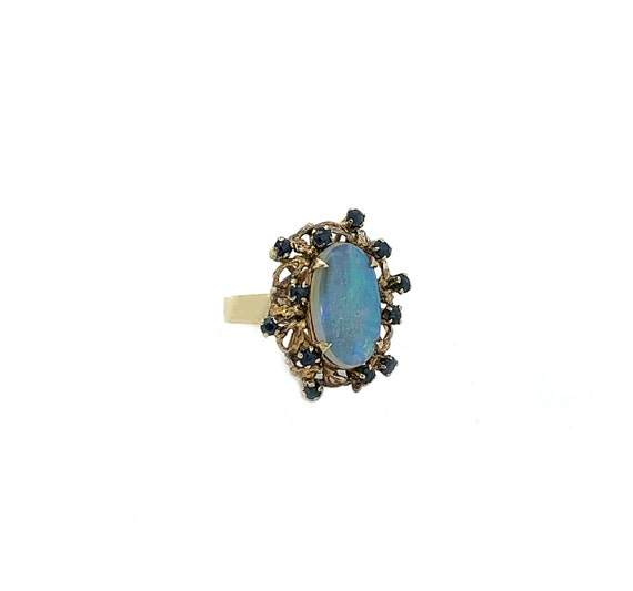 Vintage Opal Sapphire Ring In 18K Yellow Gold