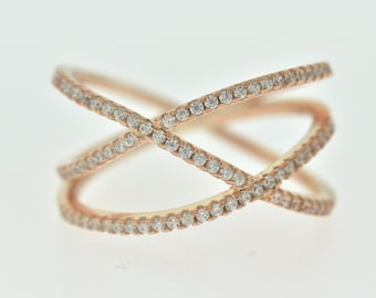 Cross Over CZ Ring In Sterling Silver