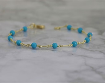 18k Yellow Gold Sleeping beauty Turquoise Bracelet