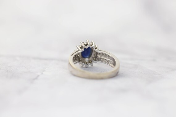 Vintage Sapphire Diamond Floral Halo Ring- 14k Wh… - image 3