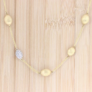 Bead Station Necklace With Diamonds In Two-Tone 14K Gold