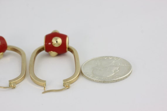 Red Enamel Hoop Earrings, 14k Gold Hoop Geometric… - image 4