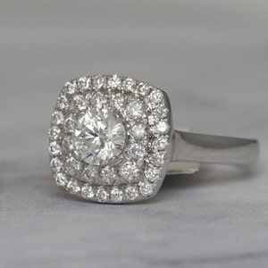 Vintage Double Halo Diamond 1 ctw  Ring - 14k White Gold
