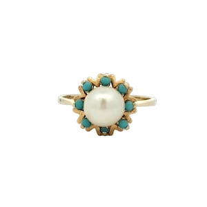 Pearl & Turquoise Ring In 14K Yellow Gold