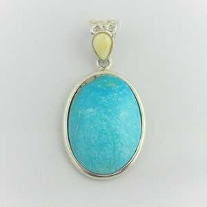 Oval Turquoise Drop Pendant - Sterling Silver