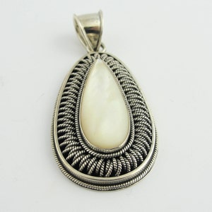 Vintage Mother Of Pearl Drop Pendant- Sterling Silver