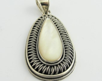 Vintage Mother Of Pearl Drop Pendant- Sterling Silver