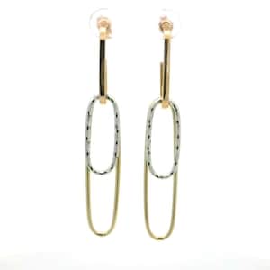 Paperclip Dangle Earrings In 14k Two-Tone Gold