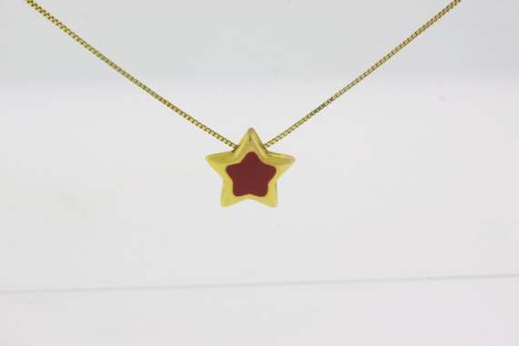 Star Necklace, Dainty Star Necklace, Red Tiny star Jewelry, Double Sided Star Jewelry, Gold Enamel Star