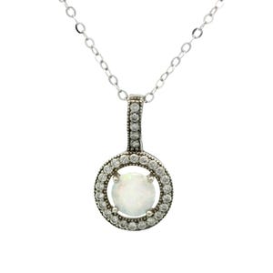 Opal & Cubic Zirconia Pendant In 925 Sterling Silver