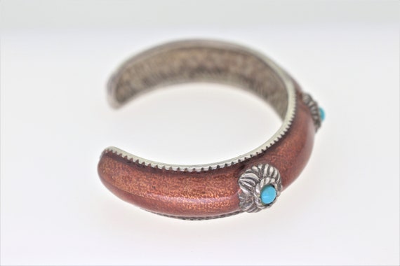 Flower Resin Cuff Bracelet With Turquoise In Ster… - image 3