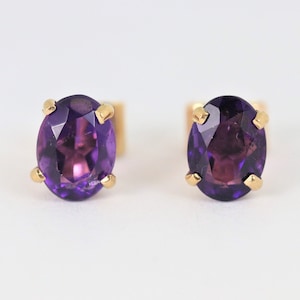 Amethyst Stud Earrings In 14K Yellow Gold