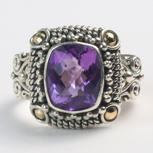 Faceted Amethyst Ring in Sterling Silver 18k Yellow Gold