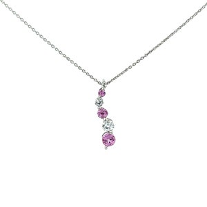 50% OFF Pink Sapphire Crystal Stone Pendant- 10k White Gold Necklace Jewelry.