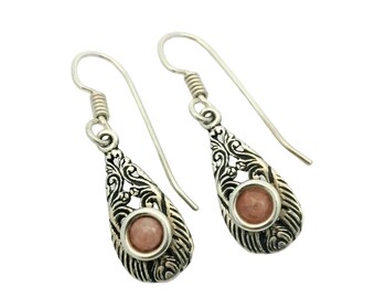 Pink Opal Dangle Earrings In 925 Sterling Silver
