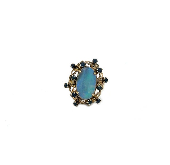 Vintage Opal & Sapphire Ring In 18K Yellow Gold - image 4