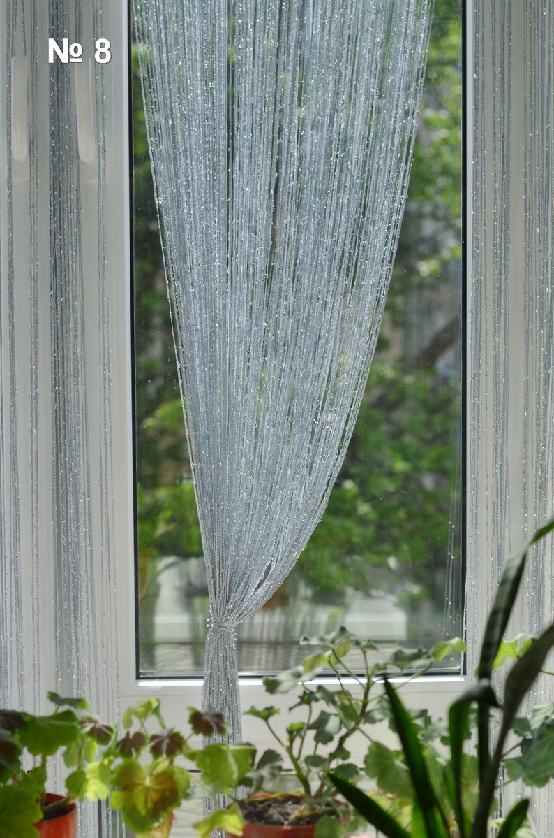 Thread curtains. Curtain with lurex 3mx2.8m. Door curtain. Window curtains window treatment Room divider curtain. Filament curtain. 8 Gray
