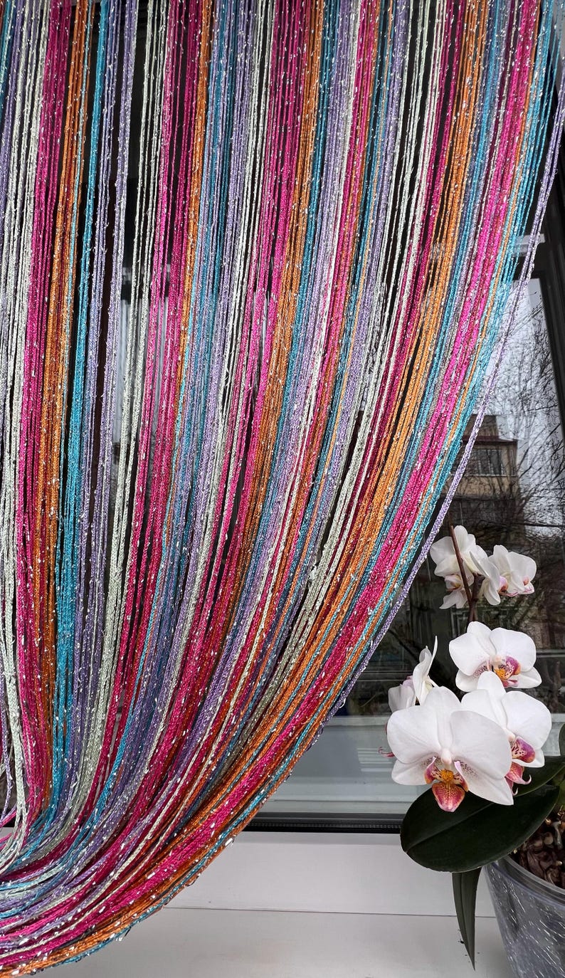 Thread curtains. Curtain with lurex 3mx2.8m. Door curtain. Window curtains window treatment Room divider curtain. Filament curtain. 9 Rainbow