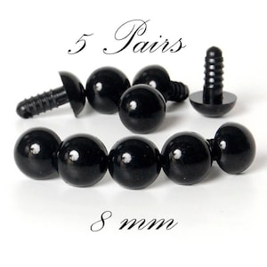 8mm 5 Pairs Black Safety Eyes for Teddy Bear Doll Amigurumi Toy Crafts Dog Cat Animal